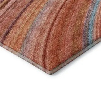 8' X 10' Terra Cotta Blue And Ivory Striped Washable Area Rug With UV Protection
