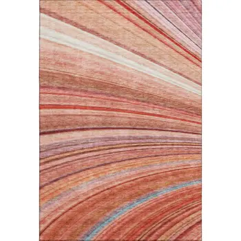 10' X 14' Terra Cotta Blue And Ivory Striped Washable Area Rug With UV Protection