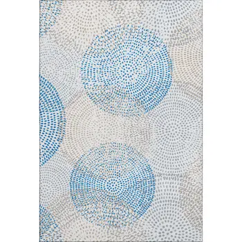 5' X 8' Ivory And Blue Abstract Washable Area Rug With UV Protection