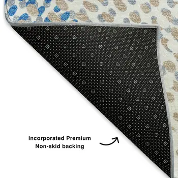 5' X 8' Ivory And Blue Abstract Washable Area Rug With UV Protection