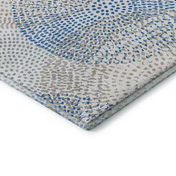 5' X 8' Ivory And Blue Abstract Washable Area Rug With UV Protection