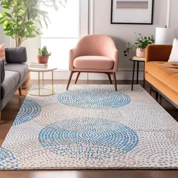 9' X 12' Ivory And Blue Abstract Washable Area Rug With UV Protection