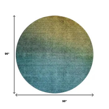 8' Brown And Blue Ombre Washable Round Rug With UV Protection