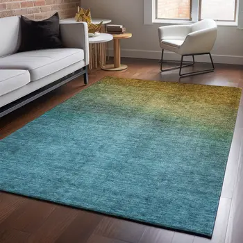 9' X 12' Brown And Blue Ombre Washable Area Rug With UV Protection