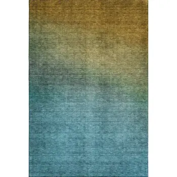 9' X 12' Brown And Blue Ombre Washable Area Rug With UV Protection