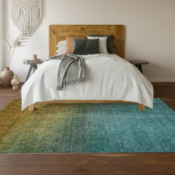 9' X 12' Brown And Blue Ombre Washable Area Rug With UV Protection