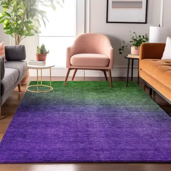 3' X 5' Green And Purple Ombre Washable Area Rug With UV Protection