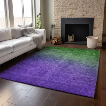 3' X 5' Green And Purple Ombre Washable Area Rug With UV Protection