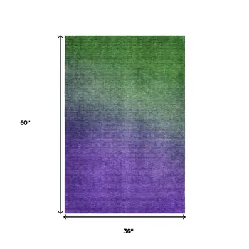 3' X 5' Green And Purple Ombre Washable Area Rug With UV Protection