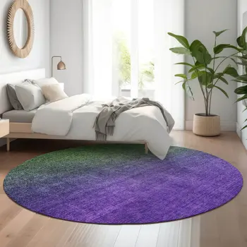 8' Green And Purple Ombre Washable Round Rug With UV Protection