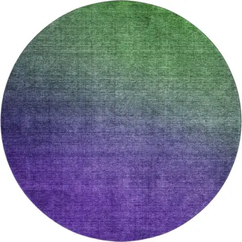 8' Green And Purple Ombre Washable Round Rug With UV Protection