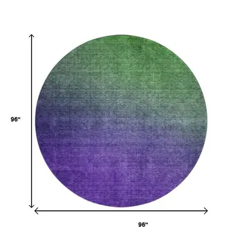 8' Green And Purple Ombre Washable Round Rug With UV Protection