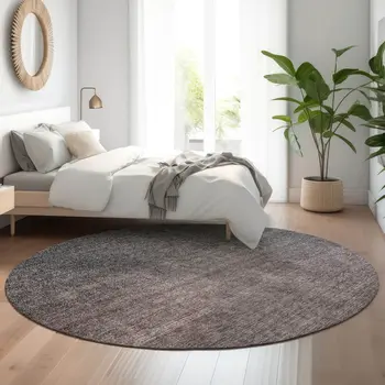 8' Gray And Brown Ombre Washable Round Rug With UV Protection