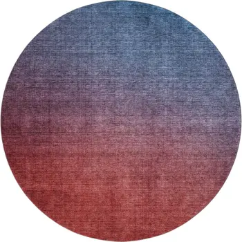 8' Navy Blue And Red Ombre Washable Round Rug With UV Protection