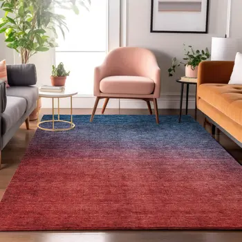 8' X 10' Navy Blue And Red Ombre Washable Area Rug With UV Protection