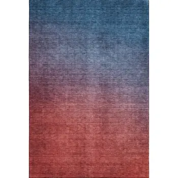 8' X 10' Navy Blue And Red Ombre Washable Area Rug With UV Protection
