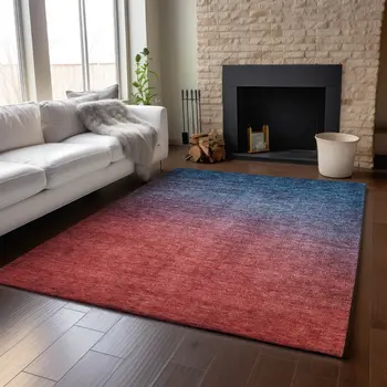 8' X 10' Navy Blue And Red Ombre Washable Area Rug With UV Protection