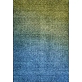 5' X 8' Olive Green And Blue Ombre Washable Area Rug With UV Protection