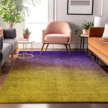 5' X 8' Purple Blue And Gold Ombre Washable Area Rug With UV Protection