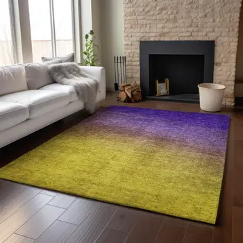 5' X 8' Purple Blue And Gold Ombre Washable Area Rug With UV Protection