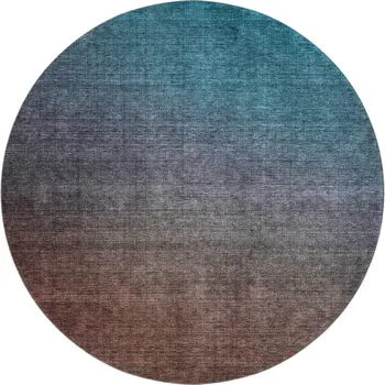 8' Teal And Brown Ombre Washable Round Rug With UV Protection