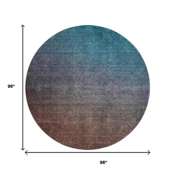 8' Teal And Brown Ombre Washable Round Rug With UV Protection