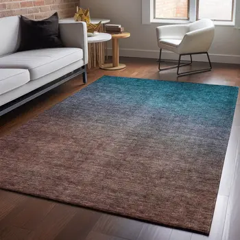 8' X 10' Teal And Brown Ombre Washable Area Rug With UV Protection
