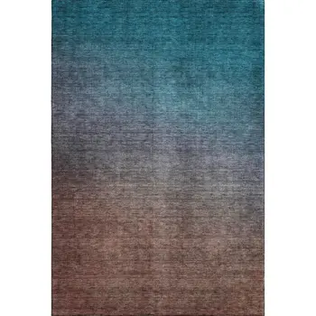 9' X 12' Teal And Brown Ombre Washable Area Rug With UV Protection