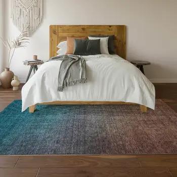 9' X 12' Teal And Brown Ombre Washable Area Rug With UV Protection