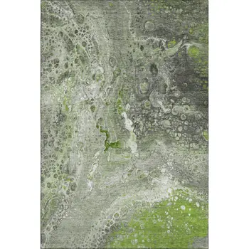 5' X 8' Artichoke Green Gray And Ivory Abstract Washable Area Rug With UV Protection