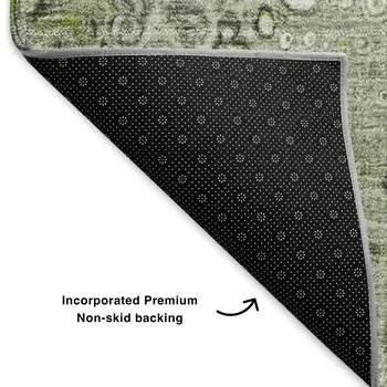 5' X 8' Artichoke Green Gray And Ivory Abstract Washable Area Rug With UV Protection
