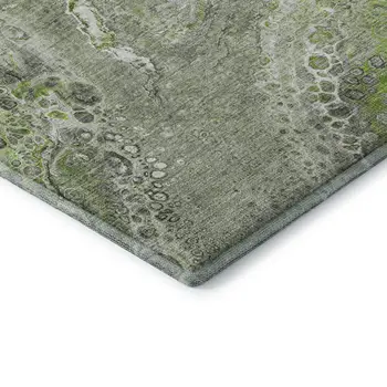 5' X 8' Artichoke Green Gray And Ivory Abstract Washable Area Rug With UV Protection