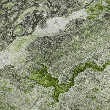 10' X 14' Artichoke Green Gray And Ivory Abstract Washable Area Rug With UV Protection