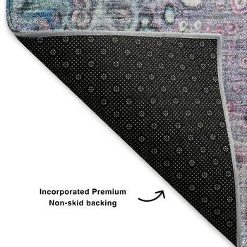 5' X 8' Blue Pink And Purple Abstract Washable Area Rug With UV Protection