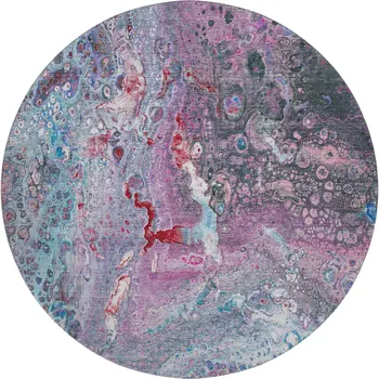 8' Blue Pink And Purple Abstract Washable Round Rug With UV Protection
