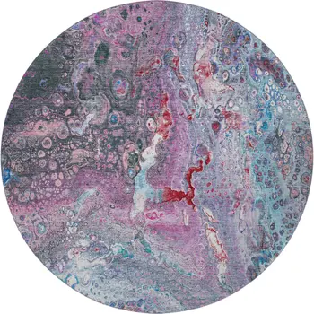 8' Blue Pink And Purple Abstract Washable Round Rug With UV Protection