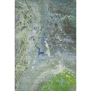 5' X 8' Green Blue And Ivory Abstract Washable Area Rug With UV Protection