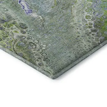 5' X 8' Green Blue And Ivory Abstract Washable Area Rug With UV Protection