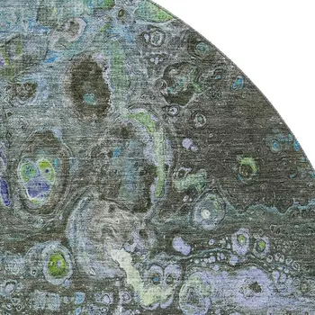 8' Green Blue And Ivory Abstract Washable Round Rug With UV Protection
