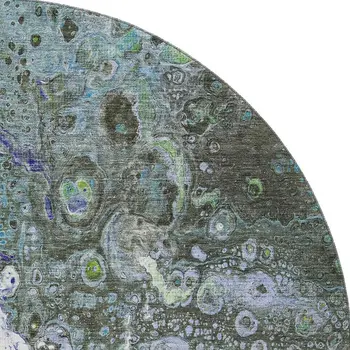8' Green Blue And Ivory Abstract Washable Round Rug With UV Protection