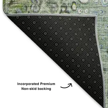 9' X 12' Green Blue And Ivory Abstract Washable Area Rug With UV Protection