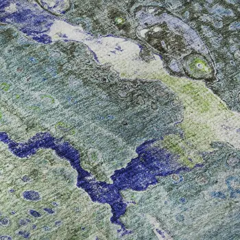 9' X 12' Green Blue And Ivory Abstract Washable Area Rug With UV Protection