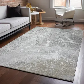 3' X 5' Silver And Gray Abstract Washable Area Rug With UV Protection