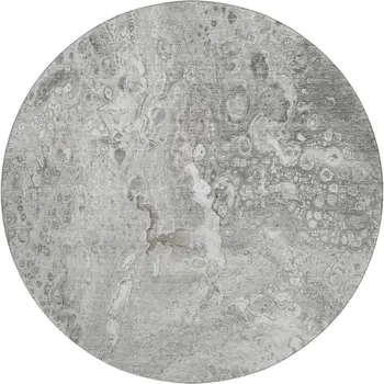 8' Silver And Gray Abstract Washable Round Rug With UV Protection
