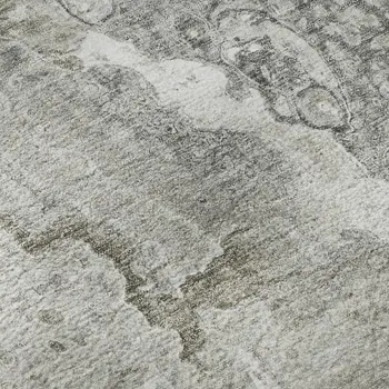 8' X 10' Silver And Gray Abstract Washable Area Rug With UV Protection