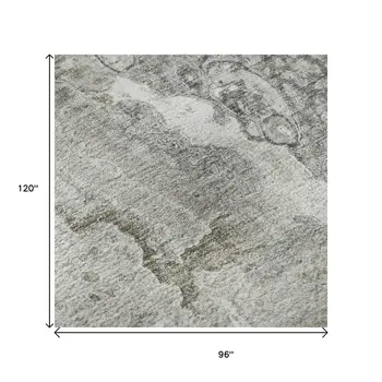 8' X 10' Silver And Gray Abstract Washable Area Rug With UV Protection