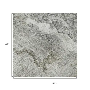10' X 14' Silver And Gray Abstract Washable Area Rug With UV Protection