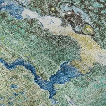 3' X 5' Teal Gold And Gray Abstract Washable Area Rug With UV Protection