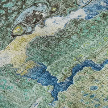 3' X 5' Teal Gold And Gray Abstract Washable Area Rug With UV Protection