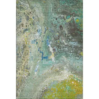 5' X 8' Teal Gold And Gray Abstract Washable Area Rug With UV Protection